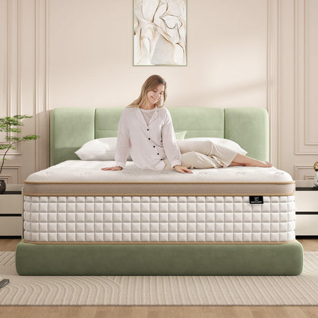 EEN EEN SLEEP King Mattress, 14 Inch Hybrid Mattress in a Box, Memory Foam and Individual Pocket Springs, Innerspring Medium Firm for Pressure Relief, Edge Support, Comfy and Breathable, CertiPUR-US EEN EEN SLEEP
