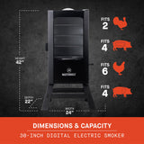 Masterbuilt® 30-inch Digital Electric Vertical BBQ Smoker with Leg Kit, Side Wood Chip Loader and 710 Cooking Square Inches in Black, Model MB20070421 Masterbuilt