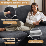 VINGLI 110" Sectional Couches for Living Room,U Shaped Couch with Double Chaise, 4-Seat Sofa Set with Chenille Fabric for Home Furniture,Black VINGLI