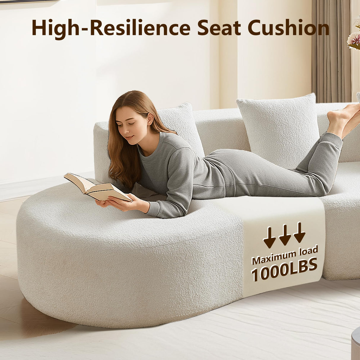 BAMOOLI 109'' Curved Couch, Mid Century Modern Half Moon Sofa, Luxury 3-Seat Couch with High-Density Foam Filled, Raindrop Velvet Fabric Sectional Sofa for Living Room, Apartment, Office, White BAMOOLI