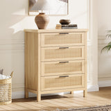 IDEALHOUSE Fluted 4 Drawers Dresser for Bedroom, 35.4" Tall Chest of Dressers for Closet, 4 Fluted Drawers with Metal Handle, Clothes Storage Cabinet for Bedroom, Nursery, Living Room, Natural Oak IDEALHOUSE