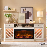 OKD 75 Inch 3-Sided Electric Fireplace TV Stand for TVs up to 85'',Modern Highboy Entertainment Center with 36" Fireplace & LED Lights,Widen Drawers and Glass Door Storage Cabinet, Antique White OKD
