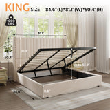 Jocisland Lift up Storage Bed Frame King Size, Upholstered Platform Bed Velvet with Channel Tufted Wingback Headboard, No Box Spring Needed, Cream Jocisland