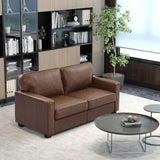HXZDZ Mid-Century Modern PU Faux Leather Couch, Loveseat Sofa with Solid Wood Legs for Living Room, Bedroom, Office (66W), Brown HXZDZ