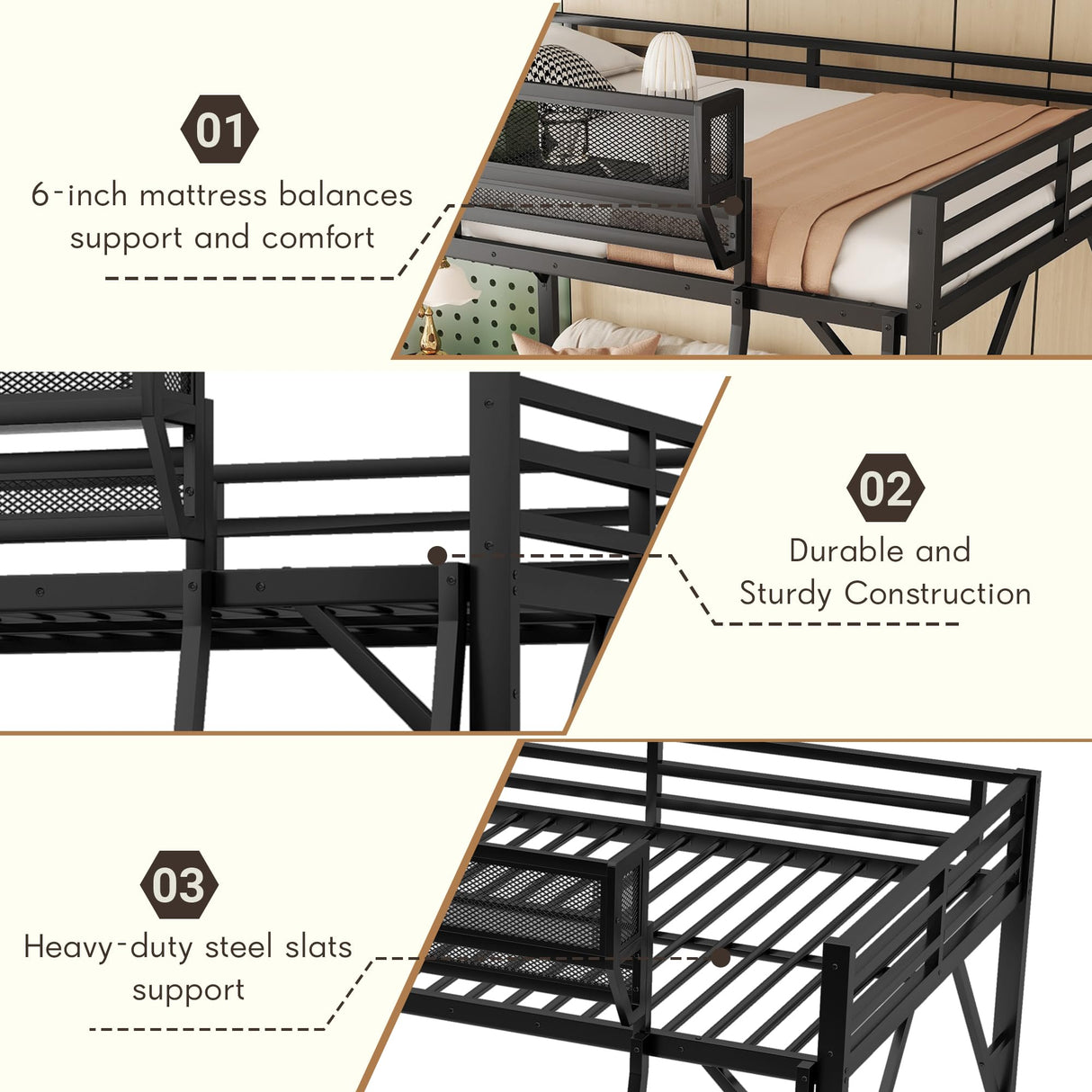 Mirightone Full Size loft Bed with A Shelf, Metal Loft Beds with Soft Ladder Rung Cover, Heavy-Duty Tall Loft Bed Frame for Kids Boys Girls Teens Adults, Noise-Free,No Box Spring Needed, Black Mirightone