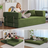 GEARIVY Folding Sofa Bed Convertable Corduroy Couch King Size Floor Sleeper 4-in-1 DIY Combination Modular Sofa Fold Out Futon Lounge Comfy Foldable Lazy cama for Living Room (Green, 80.15") GEARIVY