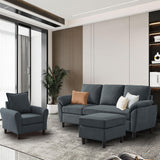 Chireca Sectional Sofa Set of 79.5" Convertible Sofa & Accent Chair, Small L Shaped 3 Seat Couch with Reversible Ottoman, Modern Linen Sofa Couch for Living Room, Office, Apartment, Dark Grey Chireca