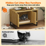 Fienveorn Litter Box Enclosure,Modern Cat Litter Box Enclosure Furniture Hidden Litter Box with Cat Scratch Pad, Cat Washroom Cat House End Table, Entryway Bench for Livingroom (Natural) Halitaa