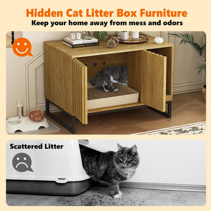 Fienveorn Litter Box Enclosure,Modern Cat Litter Box Enclosure Furniture Hidden Litter Box with Cat Scratch Pad, Cat Washroom Cat House End Table, Entryway Bench for Livingroom (Natural) - WoodArtSupply