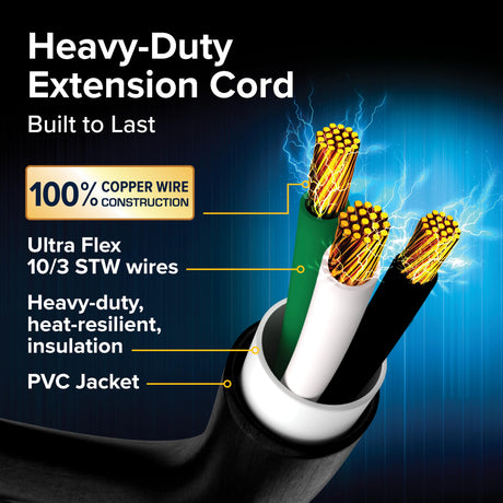 Camco PowerGrip 50-Ft 30-Amp Camper/RV Extension Cord - Standard 30-Amp Male & 30-Amp Female Connectors - Crafted of 10-Gauge Copper Wires w/Heat Resilient PVC Coating - Rated for 125V/3750W (55197) Camco