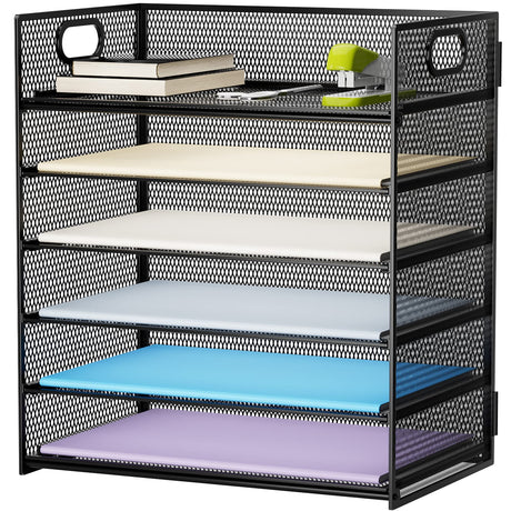 Marbrasse 6 Tier Paper Organizer Letter Tray - Mesh Desk File Organizer with Handle, Paper Sorter Organizer for Letter/A4 Office File Folder Holder - Black Marbrasse