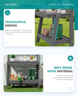 SERWALL Potting Bench Outdoor with Storage, 3-Tier HDPE Gardening Table with Angled Legs & Tool Hooks, All-Weather Heavy Duty Potting Table for Patio, Backyard, Garden, Gray SERWALL
