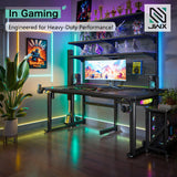 JWX 4 Legs Standing Desk with Dual Motor, Flip-up Cable Management Design with Acrylic Led Light JWX