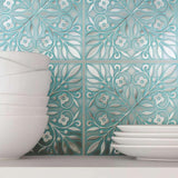 24-Pack of 8 x 8" Wallpaper Tiles for Kitchen Backsplash in Teal and Silver Leaves Design. Peel and Stick Paper Tile Renter Friendly Backsplash. Self Stick Paper Wall Tiles for Your Home Main Street