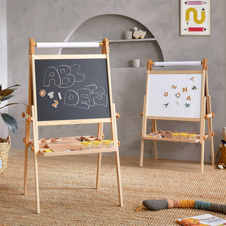 Tiny Land Easel for Kids, Double-Sided Magnetic Easel, Adjustable Wooden Kids Art Easel with Paper Roll, Learning-Toy for 3,4,5,6,7,8 Years Old Boy & Girls Tiny Land