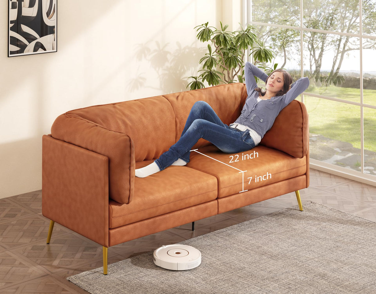 Vesgantti 73'' Mid-Century Modern Couch, Small Loveseat for Office, Living Room, Apartment, Tool-Free Assembly, Solid Wood Frame, Comfy Cushions, Orange Fabric Vesgantti