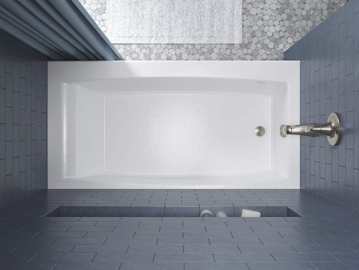 KOHLER K-26109-LA-0 Entity 60-Inch x 30-Inch Alcove Bath with Integral apron, integral flange and left hand drain, White KOHLER