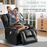 TUNYI Power Recliner Chair, Swivel Rocker Recliner Chair with Massage & Heat Faux Leather Home Theater Seating Rocker Reclining Chair for Living Room with LED Light/USB Port/Lumbar Pillow (Black) TUNYI