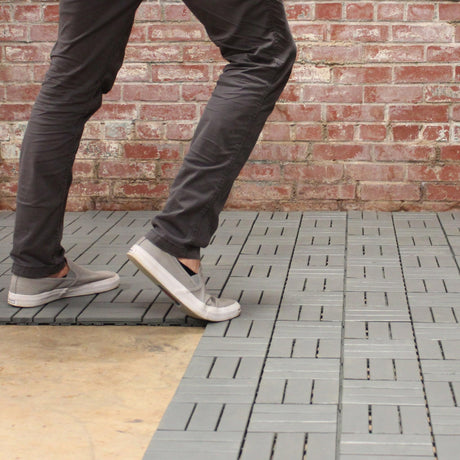 Deck Tiles - Patio Pavers - Acacia Wood Outdoor Flooring - Interlocking Patio Tiles - 12"x12" (20 Pack) - Modern Grey Finish - Checker Pattern Decking 3rd Street Inn