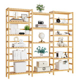 FOTOSOK Triple Wide 6-Tier Bookshelf and Bookcase,Large Freestanding Book Shelf with 17 Open Display Shelves, Tall Bookshelf Plant Flower Shelf Rack Storage Organizer Unit for Living Room, Natural FOTOSOK