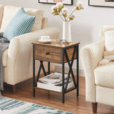 VECELO Nightstands Set of 2, Modern Bedside End Tables, Night Stands with Drawer and Storage Shelf for Living Room Bedroom, Industrial Metal Frame VECELO