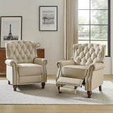 HULALA HOME Genuine Leather Recliner Chair Set of 2 w/Solid Wood Feet, Modern Adjustable Tufted Push Back Arm Chair w/Rivet Decoration, Home Theater Seating Reclining Sofa for Living Room, Beige HULALA HOME