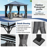 GARTOO 10’x10’ Patio Hardtop Gazebo with Polycarbonate Roof, Waterproof Outdoor Canopy Gazebo, Steel Frame Permanent Pavilion with Curtains and Netting, Perfect for Backyard, Patio, Lawn, Garden GARTOO