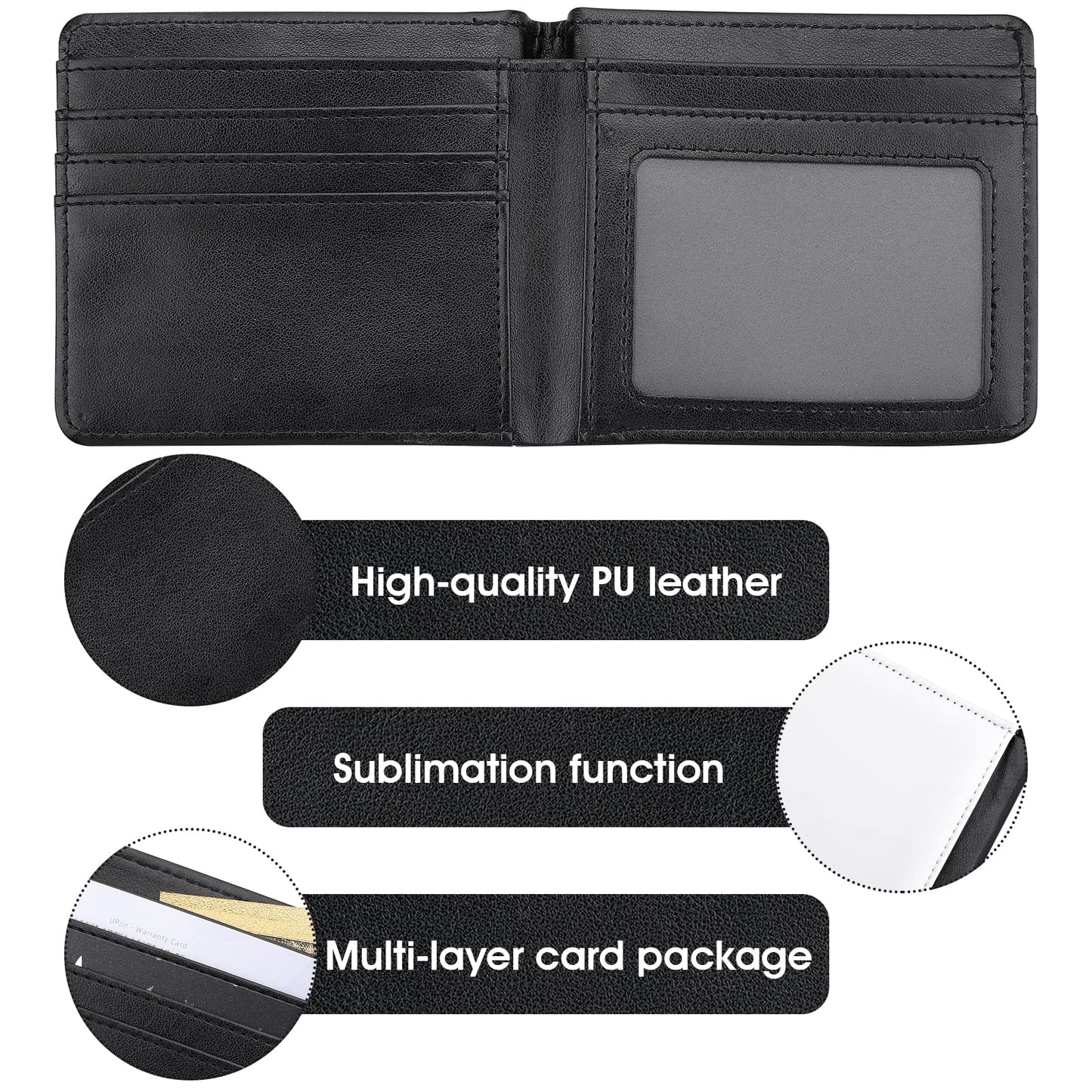 Sublimation Wallet Blank Heat Transfer Blank Wallet Multifunctional Wallet Graduation Gifts (1 Pcs Black Double Side)