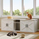 HOOBRO 58.3" Cat Litter Box Enclosure, Litter Box Furniture for 2 Cats, Cat House with Corridor, TV Stand with Storage, Double Litter Box Cabinet with Hooks, Wooden Cat Furniture, White WT15MW01 HOOBRO