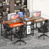 Unikito Double Computer Desk with LED Strip and Power Outlet, 2 Person Desk with Monitor Stand and Storage, Ergonomic Computer Desk with Printer Stand for Home Office, Long Gaming desk, Rustic Brown Unikito