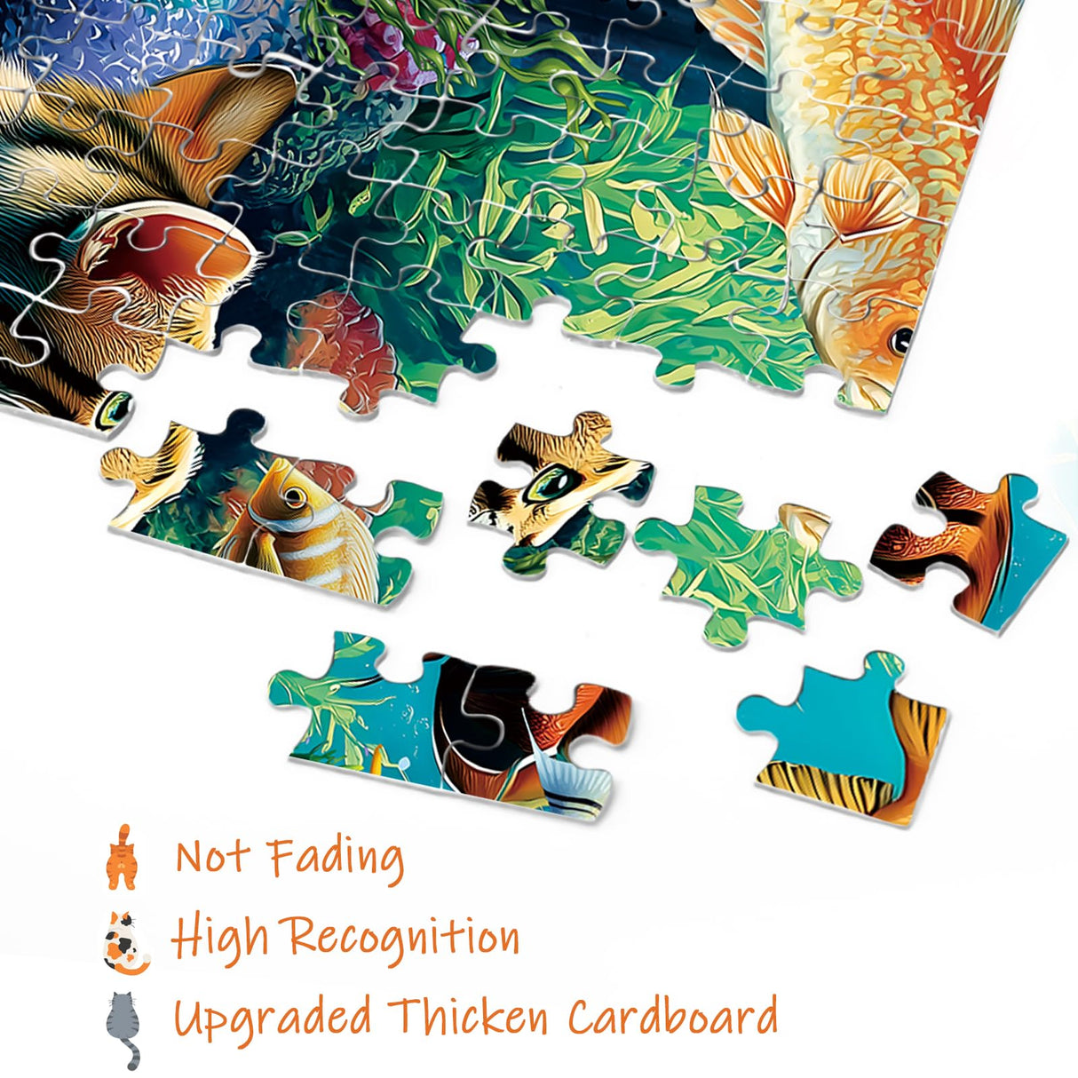 Cat Kitten Puzzle for Adults 1000 Pieces, Funny Cute Jigsaw Puzzle, Fish Flower Book Puzzle BBOLDIN