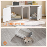 HOOBRO Litter Box Enclosure with Double Room, Cat Furniture for 2 Cats, Hidden Litter Box Furniture with 2 Hooks, Wooden Cat Washroom with Scratching Mat, White WT21MW01 HOOBRO