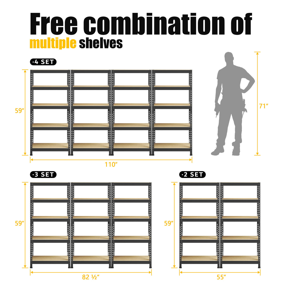 PrimeZone Storage Shelves, 27.5" W X 12" D X 59" H Adjustable Metal Heavy Duty Garage Shelving Unit, 5 Tier Industrial Standing Utility Rack Organizer for Warehouse, Pantry, Kitchen, Basement, Black PrimeZone