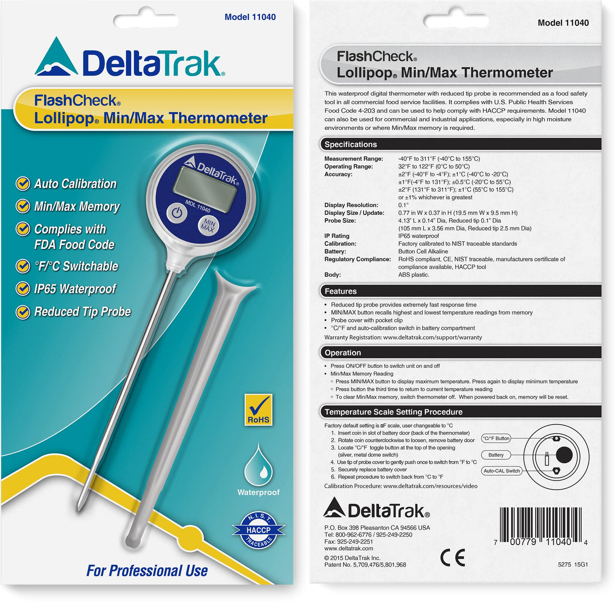 DeltaTrak 11040 Professional Digital Meat Themometer Waterproof for Kitchen, Food Cooking, Grill, BBQ, Smoker, Candy, Coffee, Blue DeltaTrak