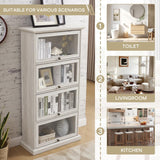 Farmhouse Kitchen Pantry Cabinet, Curio Cabinet, Credenza Storage Cabinet, Tall Book Shelf with Doors, Display Cabinet with Glass Doors for Bedroom, Living Room and Home Office (Antique White) Plturdke