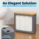 ROSOS Toilet Paper Basket, Toilet Paper Storage with Lid for 12 Rolls, Bathroom Storage Organizer with Bamboo Lid, Grey ROSOS