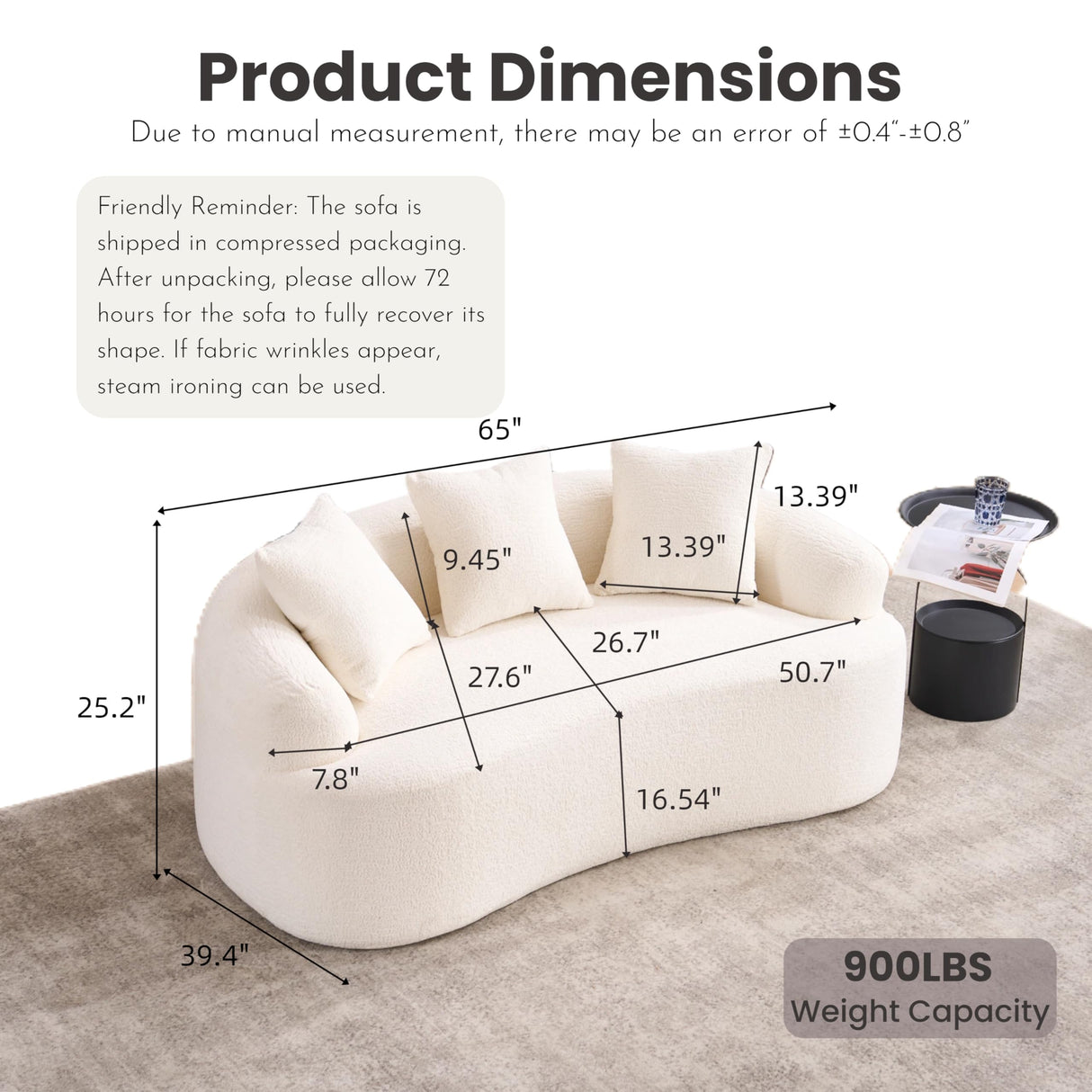 65" Curved Loveseat,Deep Seat Cloud Floor Couch with 3 Backrest,Cozy Chenille Fabric,Small Loveseat for Small Spaces,Bedroom,Office,Apartment Quorflax