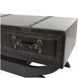 Deco 79 Faux Leather Living Room Coffee Table Vintage Faux Leather 2 Drawer Table with Curved Style Leg Stand, Center Table 40" x 19" x 21", Brown Deco 79