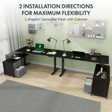 FLEXISPOT 63'' L Shaped Standing Desk with Drawers, Adjustable Height Desk with Shelves, Large Corner Stand Up Desk with Headphone Hooks for Home Office, Black Top+ Black Frame FLEXISPOT