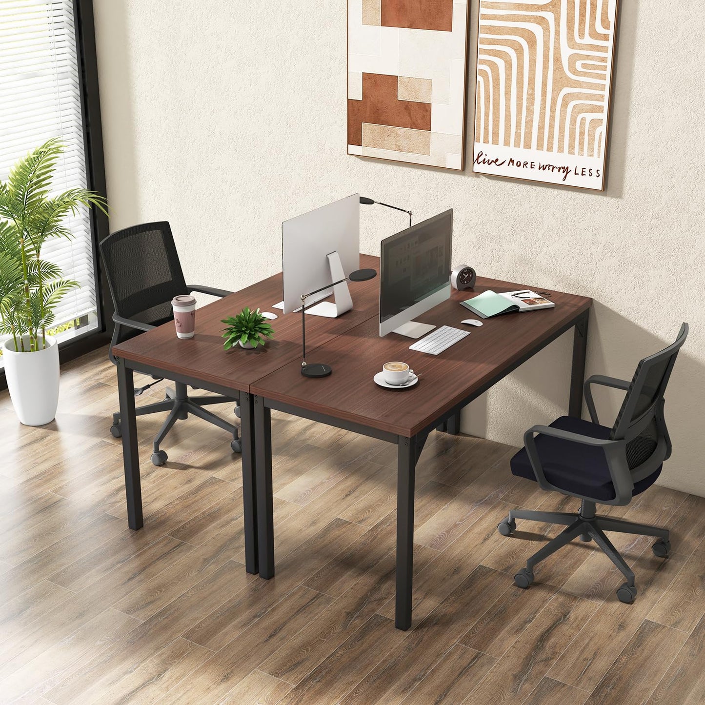 Tangkula Conference Table Set of 2, Rectangular Meeting Room Table with Large Tabletop & Heavy-Duty Metal Frame, Multifunctional Computer Desk for Home, Office, Conference Room - WoodArtSupply