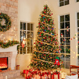 Hykolity 9 ft Prelit Artificial Christmas Tree with 5149 PE&PVC Branch Tips, 600 Warm White LED Lights, Easy Assembly with Metal Stand and Hinged Branches hykolity