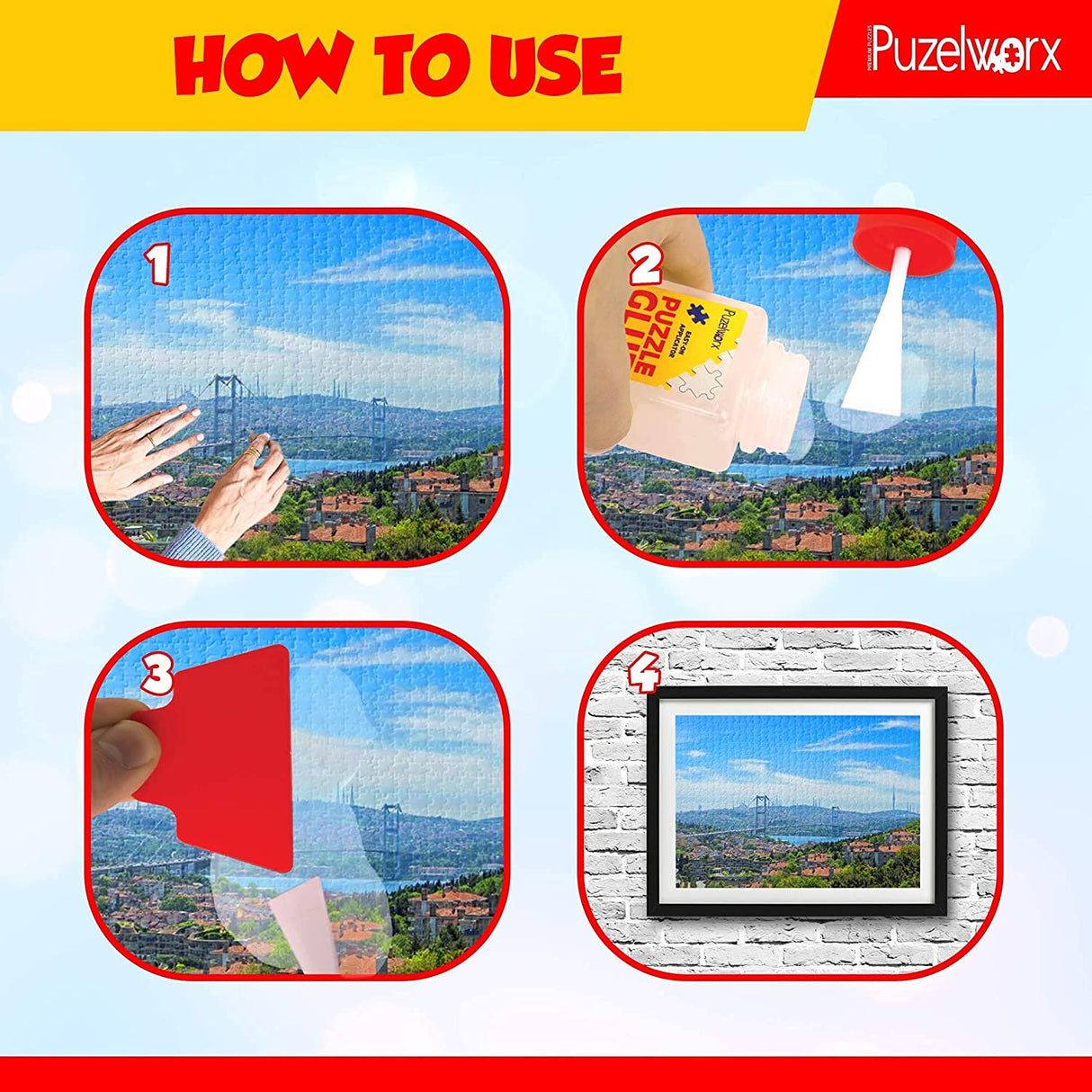 PuzzleWorx Jigsaw Puzzle Glue, Easy-On Applicator Pack of 2, Non Toxic Clear Glue for 1000/1500/2000 Piece Puzzles 4.2 oz Each Bottle (Total 8.4) Playkidz