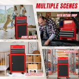 BIG RED ATBD134R-RB-4 Torin Rolling Garage Workshop Tool Organizer: Detachable 3 Drawer Tool Chest with Large Storage Cabinet and Adjustable Shelf, Red/Black BIG RED