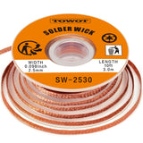 TOWOT Solder Wick Braid With Flux No-Clean Electronic, Desoldering Wick Braid Remover.Desolder Soldering 2.5mm W 0.10'' L 9.8' TOWOT