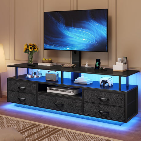 BTHFST TV Stand with Mount for 32/55/65/70 inch TVs, 51.2" LED TV Stand with Power Outlets & Storage, Entertainment Center with Storage for Living Room, Bedroom Black BTHFST
