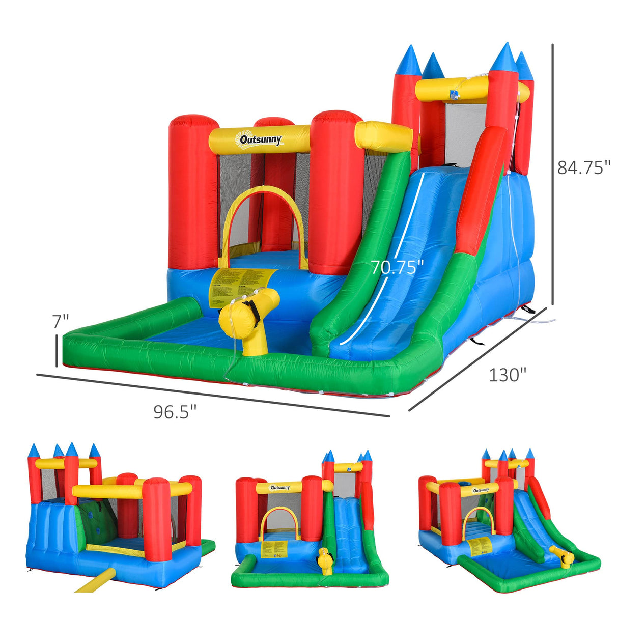 Outsunny 6-in-1 Kids Bounce House Inflatable Water Slide with Pool, Water Cannon, Climbing Wall, Inflator Included, Jumping Castle Kids Backyard Activity Outdoor Water Play Toy Outsunny