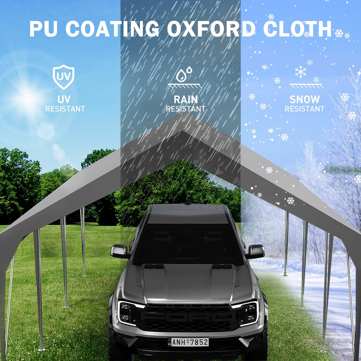 13x20ft Heavy Duty Carport Outdoor Car Canopy UV Resistant Waterproof Party Tent All-Season Portable Garage Gazebo Shelter for Car, Storage Shed (Gray) Wpond