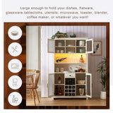 70" Kitchen Pantry Storage Cabinet Rustic Buffet Cabinet, Kitchen Hutch Cabinet with LED Outlets,Food Pantry Cabinet with Doors and Shelves,For Dining Room Living Room (Antique White@Shelves) Brabrety