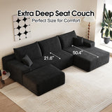 107" Comfy U-Shaped Sectional Modern Boneless Corduroy Couch with Chaise ‌and Ottoman‌ - No Assembly Required! Deep-Seat, Upholstered Modular Cloud Sofa for Living Room, Plush Corduroy Fabric(Black) COZYCC