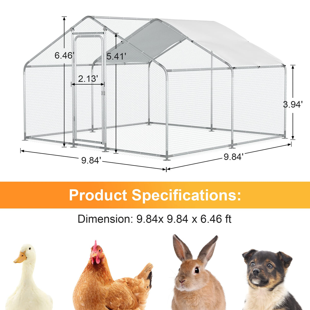 Morngardo Chicken Coop Large Metal Run for 20 Chickens Walk in Yard Poultry Cage Hen House with Waterproof Cover (96.8 Square Feet) Morngardo